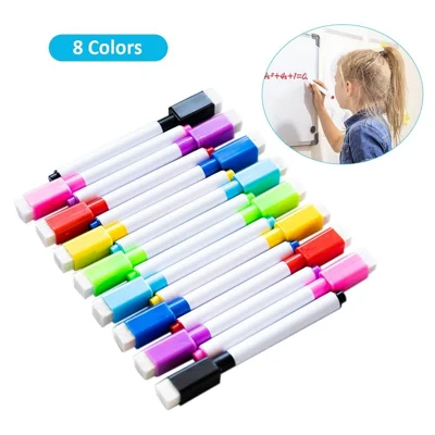 8 Colors Dry Erase Markers with Eraser Cap Home Office Classroom Children Low Odor Whiteboard Pen Set