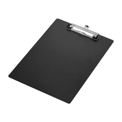 Plastic Clipboard Metal Clip Writing Pad File Folder with Hanging Loop Stationery Supply - Black A4 Size