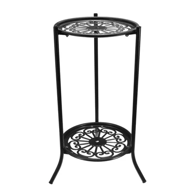 Flower Display Shelf 2 Holder Metal Plant Pot Stand Garden Patio Home Outdoor - Black