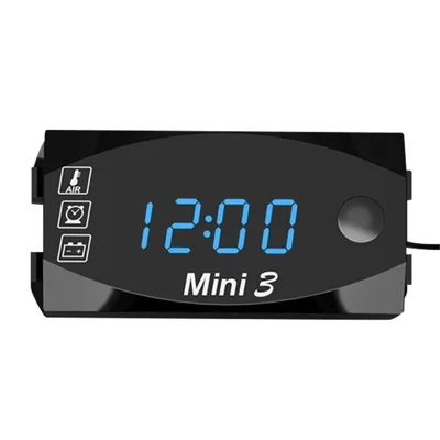 Motorcycle 3 In 1 Digital Time Clock + Thermometer +Voltage Voltmeter IP67 Waterproof Tester Battery Monitor Gauge for Car Boat Marine - Blue