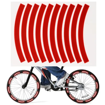 10Pcs Reflective Tapes Reflective Warning Tape Self Adhesive Night Safety Sticker for Vehicle Motorcycle Bicycle Scooter Wheel Rim Decoration - Red