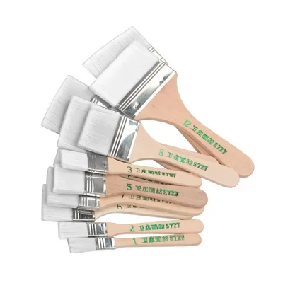 12Pcs/Set Flat Nylon Hair Wooden Handle Oil Painting Brush Paint Brushes Art Supplies - White