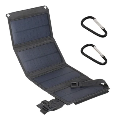 5V 10W USB Solar Charger Portable Outdoor Waterproof Solar Battery Charger USB Phone Charging Power Bank with 4 Solar Panels - Black