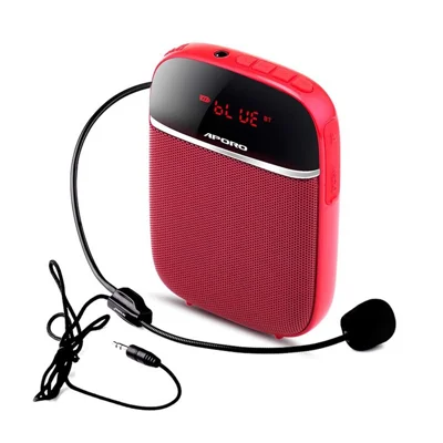 APORO Portable Voice Amplifier for Teachers with Wired Microphone Headset Waistband Rechargeable Personal BT Speaker Support Music FM TF Card for Classroom Meeting - Red