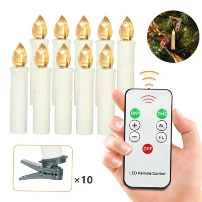 Realistic Warm White LED Flameless Candles with Remote Control for Party Decoration - 10 PCS / Ivory