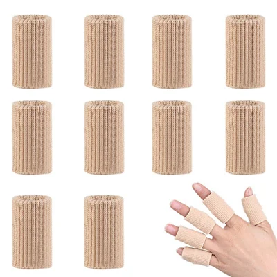 10 piezas para aliviar el dolor de los deportes, dedos elásticos y transpirables, protectores de dedos - Beige