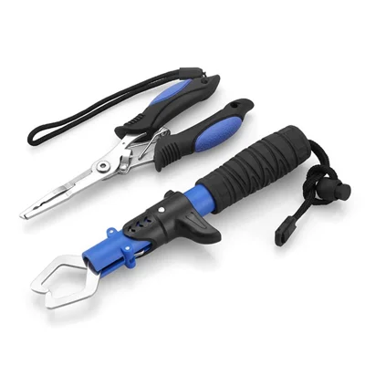 Fish Tackle Tools Stainless Steel Fishing Gripper Fishing Pliers Braid Cutters Fish Lip Grip Handle - Blue