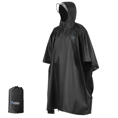 BLUEFIELD Regencape Wasserdichter Regenmantel mit Kapuze Leichter Fahrrad-Regenschutz Wanderjacke Motorrad-Regencape - Schwarz