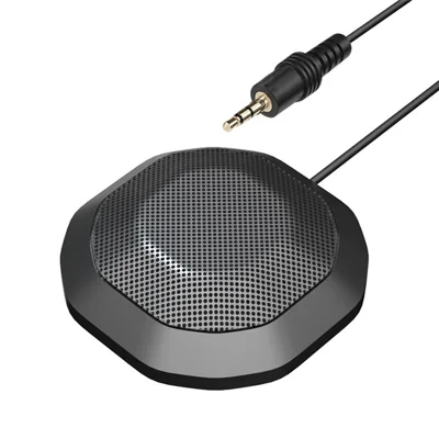 Microphone de conférence portable à 360° Omnidirectionnel Condensateur pour PC avec Touche Sourdine pour Ordinateur Portable, Vidéoconférence, Discussion, Jeux, Enregistrement, Cours en Ligne, Skype - Interface 3,5 mm