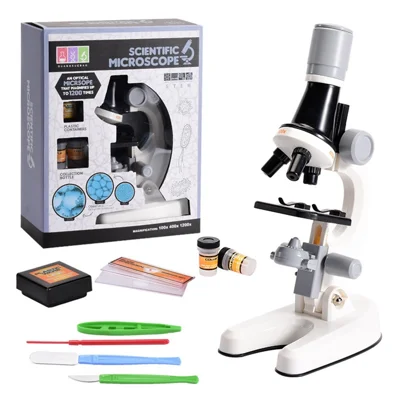 Microscópio Científico Kit de Ciência com Aumento de 100X/400X/1200X - Branco
