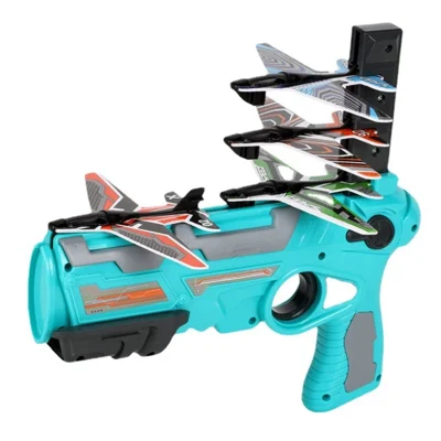Lanciatore di aeroplani in schiuma - Aerei a bolle di giocattolo Planatori Modello a espulsione di un solo clic Lanciatore Giocattoli per bambini Sport all'aperto Regalo di compleanno - Blu