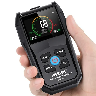Tester wilgotności i temperatury MESTEK, wyświetlacz odwrócony z pełnym kątem widzenia, detektor wilgotności do drewna, opału, cegieł, płyt kartonowo-gipsowych, papieru