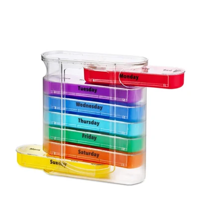 7 Days Week Pill Box Moisture-proof Lightweight Portable Pills Storage Drawer Type 28 Grids Medicine Tablet Dispenser Case Vitamin Organizer for Travel