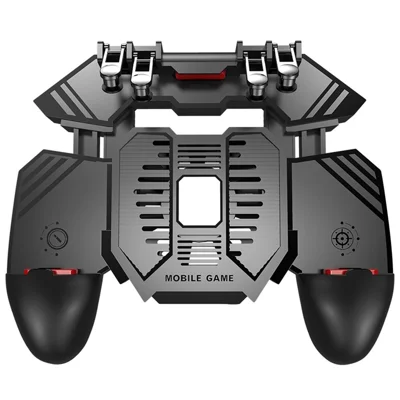 AK77 Mobile Game Controller PUBG Game Controller Gamepad mit 6 Finger Gaming-Trigger und Kühlventilator - Schwarz/USB-Ladekabel