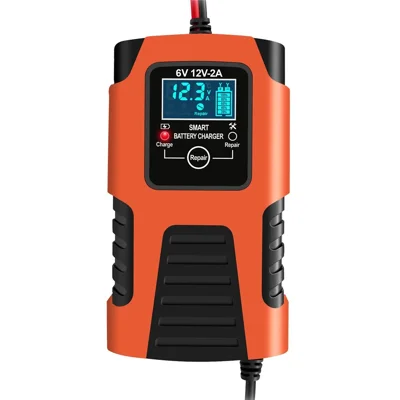 Motorrad-Smartes Batterieladegerät 6V/2A 12V/2A Automatisches Trickle-Batterieladegerät Batterie-Haltevorrichtung Batterie-Desulfator - EU-Stecker/Orange