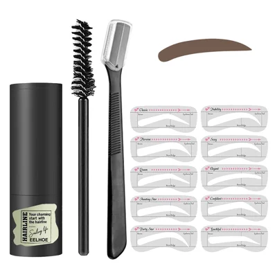 Juego de sello para el contorno de las cejas y el nacimiento del cabello, con cepillo para las cejas y accesorio recortador - Marrón oscuro