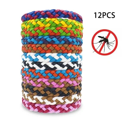12Pcs Bracelet Répulsif Anti Moustique Insectes PU Imperméable pour Adultes et Enfants