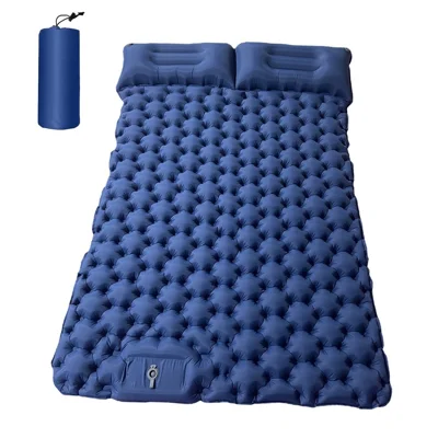 Colchón de aire portátil para 2 personas con almohada incorporada y bomba de aire de pie, colchón para acampar con mochila - Azul oscuro