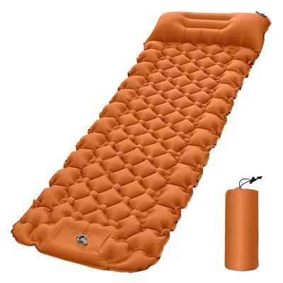 Colchonete Ultralight Inflável Colchão de Dormir Caminhada Trekking Portátil Viagem à Prova de Água Cama Dobrável com Travesseiro de Ar - Laranja