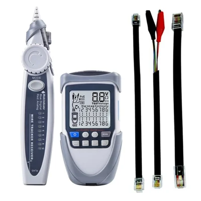Portable Network Cable Tester with LCD Large Screen Display Handheld Digital Wire Trackers Continuity Battery Voltage Polarity Checker POE Cable Tester with Flashlight - Type 2