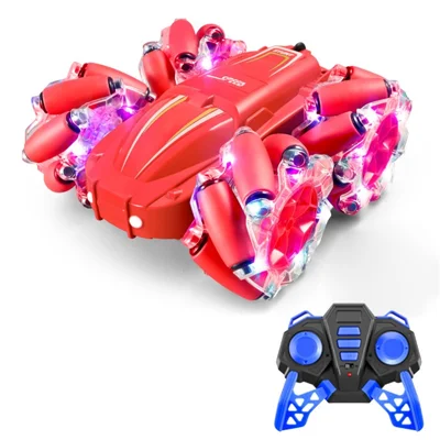 RC Stunt Car for Kids 2.4GHz 4WD Electric Car Toy 30km/h Double Sided 360-degree Rotating Vehicles with Light Effect - Red