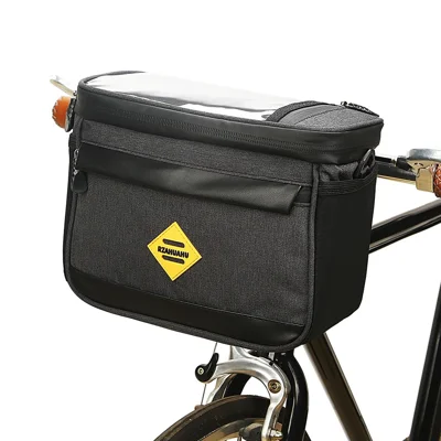 Bolsa de Bicicleta Isolada de Ciclismo Multifuncional Bolsa Refrigeradora Anti-vesti-de-roupas Panier do Guidão de Bicicleta Resistente à Água Com Montagem de Telefone de Bicicleta - Preto
