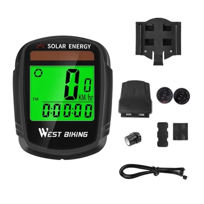 WEST BIKING Solarbetriebener Fahrrad-Computer Kabellos Automatisches Aufwachen Tachometer und Kilometerzähler mit LCD-Hintergrundbeleuchtung