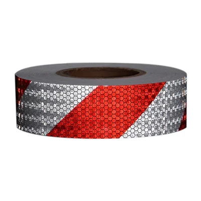PVC-Reflektorband Sichtbarkeit Gefahrenwarnband Selbstklebend Köper Druckband Sicherheitswarntape für LKW Anhänger Fahrzeuge Außenschilder - Rot / Weiß