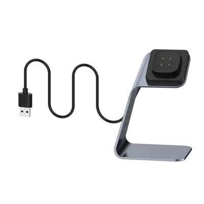 Magnetic Charger Dock Compatible with Fitbit Sense / Versa 3, Aluminum Alloy Charging Cable Stand Base Station with USB Cable Accessories - Grey