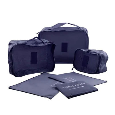 6 Pcs/Set Square Travel Luggage Storage Bags Clothes Organizer Pouch Bag - Dark Blue