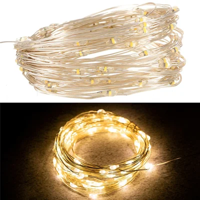 DC6V 10m / 33ft 100LED Copper Wire String Fairy Light Xmas Wedding Party Garden Indoor Outdoor Decor - Warm White Light