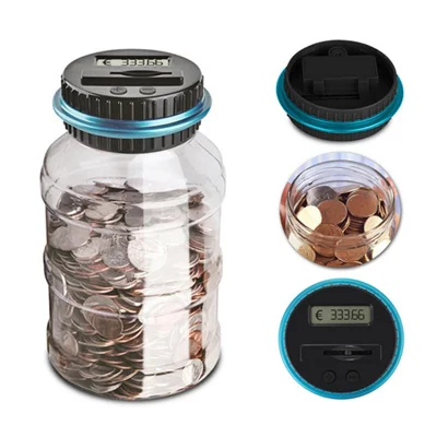Electronic Digital Counting Coin Bank LCD Display Money Saving Box Jar Counter - Euro