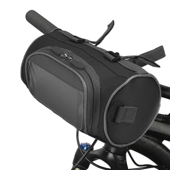 Bike Handlebar Bag Bike Bucket Bag with Touch Screen Waterproof Bicycle Front Storage Bag Large Capacity Cycling Front Pack - Black