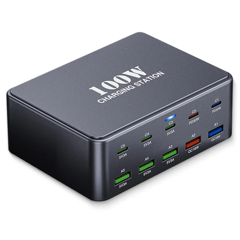HW33 Multi-Port PD 100W Fast Charger Block USB-C Charging Station for Phones/Laptops Travel/Office - US Plug