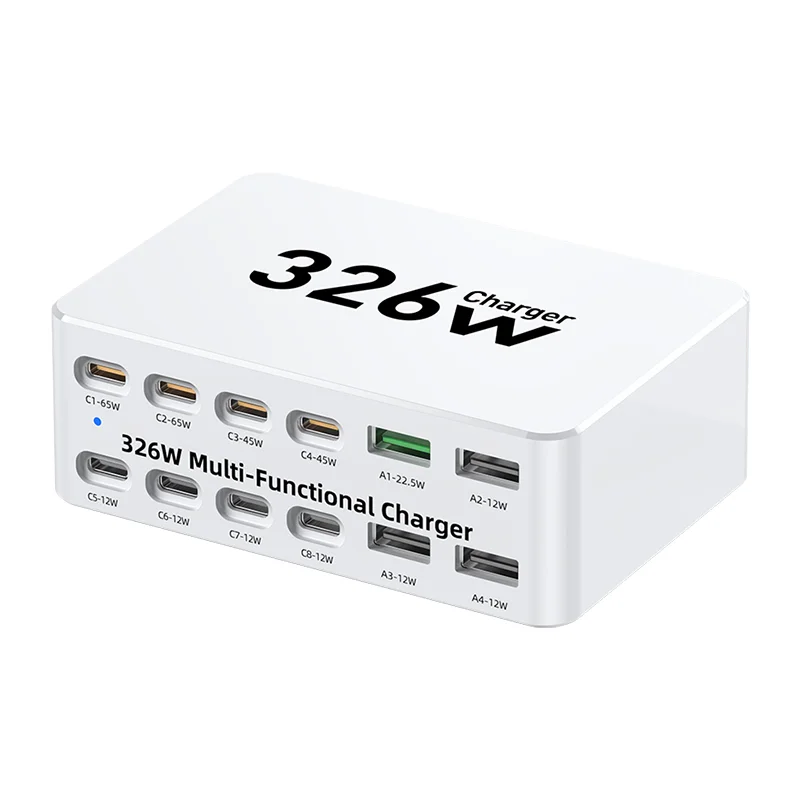 WLX-818E 326W 12-Port GaN Charging Station for Laptop/Tablet/Phone Desktop Power Hub - US Plug