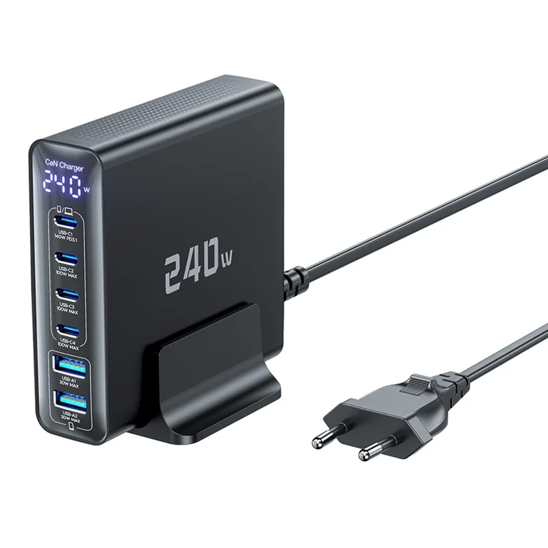 TOOCKI TCT240-33 240W GaN Desktop Charger 6-Port 4 USB-C+2 USB-A Charging Station - EU Plug