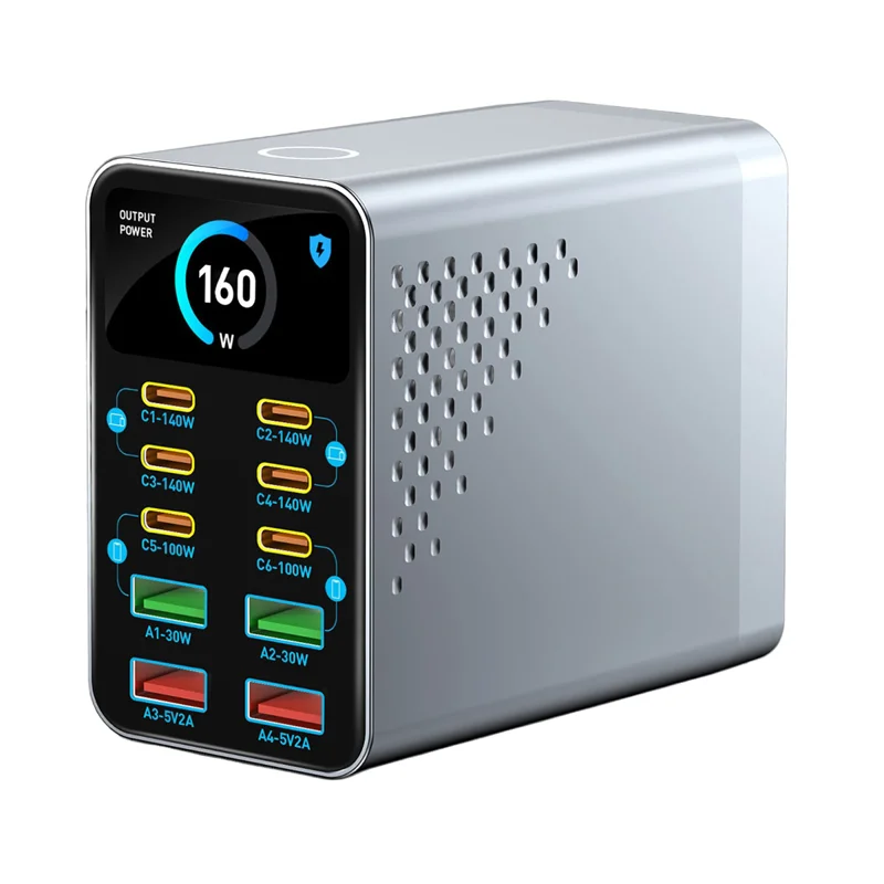 WLX-G2 140W Fast Charger USB-A + USB-C 10 Ports GaN Desktop Charging Station with 1.47 Inch Display - US Plug