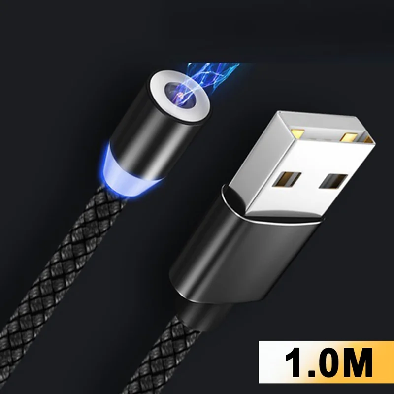 1m 2.4A USB-A Magnetic Charging Cable 360 Degree Rotatable Joint Braided Wire (without Connector) - Black