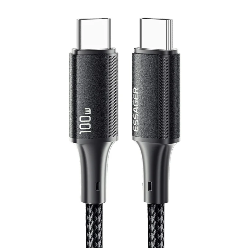 ESSAGER 1m PD 100W Type-C to Type-C Phone Fast Charging Cord Nylon Braided Data Cable - Black