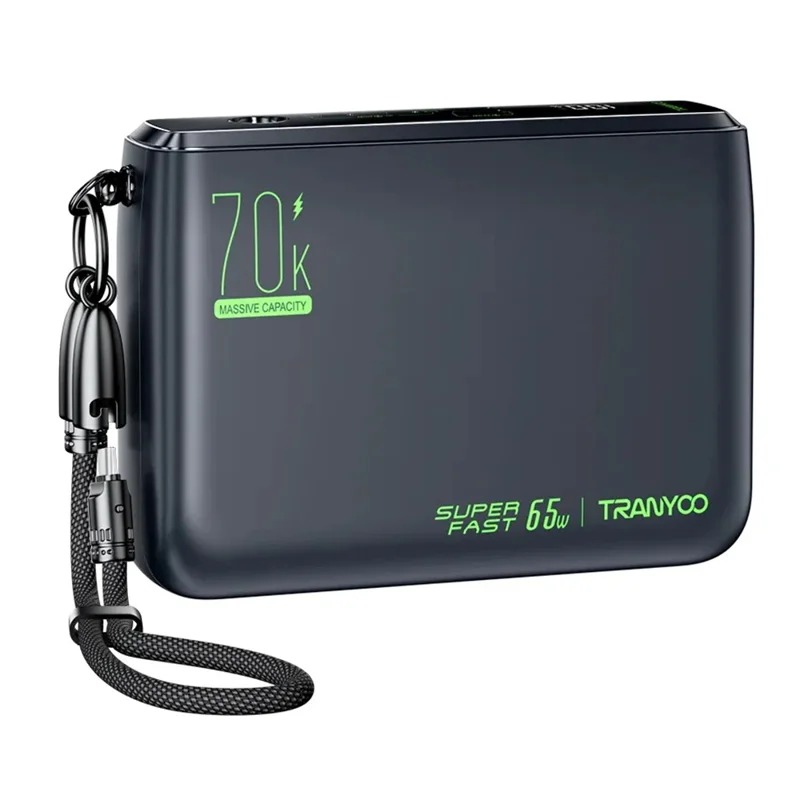 TRANYOO T-L7 70000mAh Power Bank PD 65W Fast Charging Charger Large Capacity Long-Lasting - Black