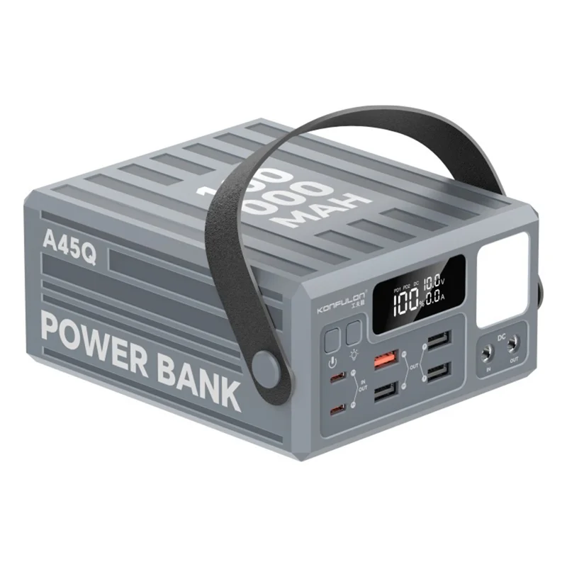 KONFULON A45Q 100000mAh Power Bank LED Digital Display 7 Ports 22.5W Fast Charging Station for Outdoor Camping - Gray