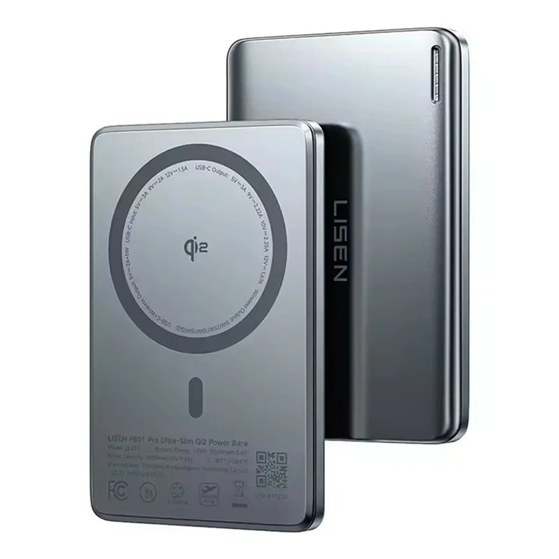 LISEN P601 Pro Ultra Slim 5000mAh Power Bank Qi2 15W Magnetic Wireless Charger for Outdoor Travel - Black