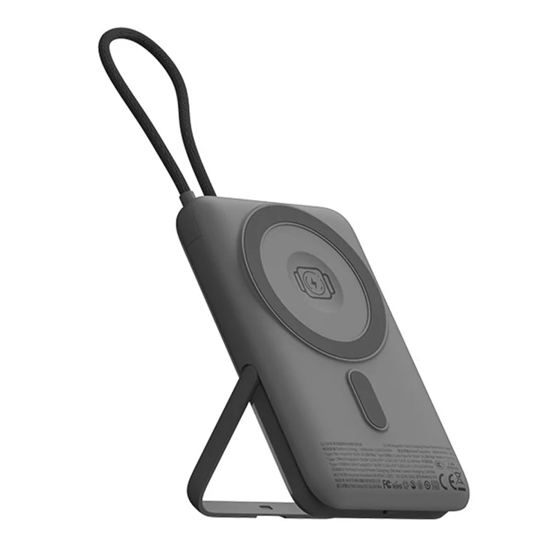 AZEADA AZ-P34 22.5W Fast Charging 10000mAh Power Bank 15W Magnetic Wireless Charger Built-in Cable with Stand - Dark Gray
