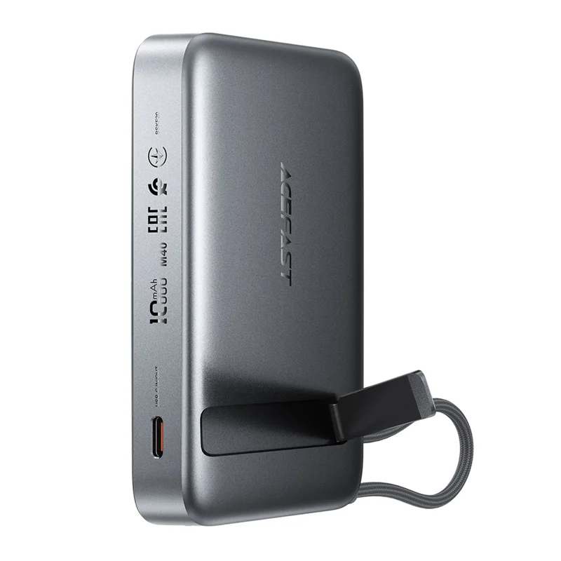 ACEFAST M40 10000mAh 22.5W Magnetic Wireless Charger Power Bank with Holder and Cable - Metal Grey