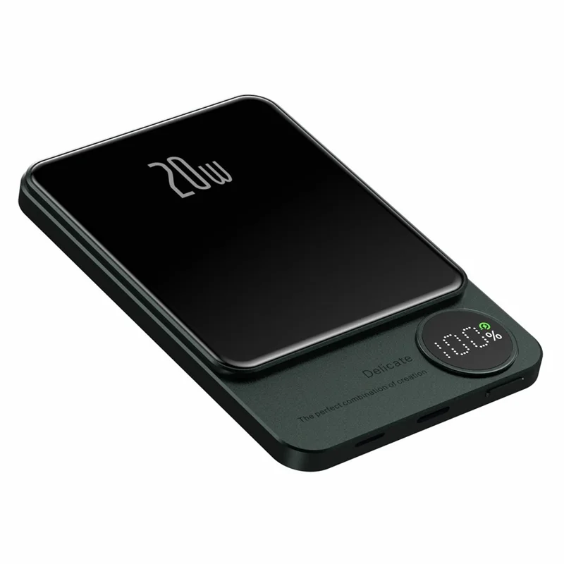 Q9 5000mAh Power Bank Magnetic Suction Slim Aluminum Alloy PD 20W Portable Wired Wireless Charger with Digital Display Screen - Green