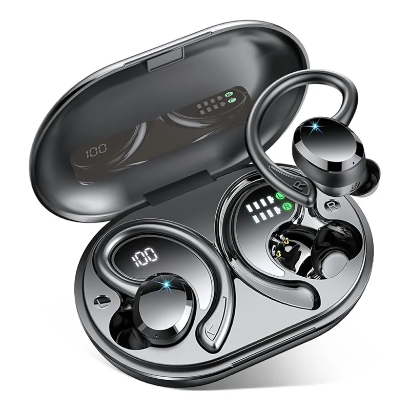 Q38 1 Pair Ear-Hook In-Ear Earphones Noise Cancelling Stereo Headphones Wireless Earbuds - Black