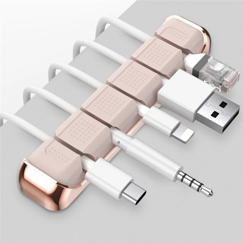 AHASTYLE PT125 Aluminum Alloy + Silicone Cord Organizer Home Office Desk 5-Slot Charging Cable Holder - Pink