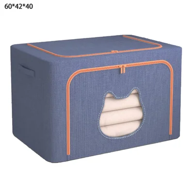 100 l, 60 x 42 x 40 cm, faltbare Aufbewahrungsbox mit Katz-Ohren-Fenster, Organzierer aus kationischem Stoff mit Stahlgestell – Blau-TVCMall.com