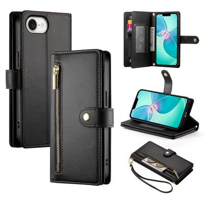 DF-011 For iPhone 17e / 16e Case Zipper Wallet PU Leather