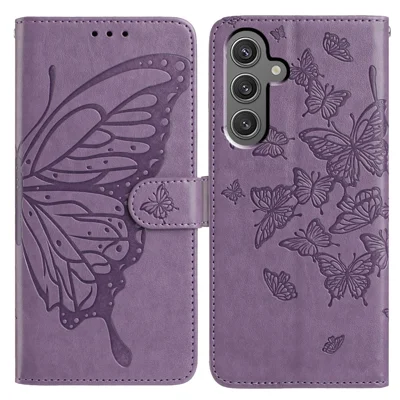 For Samsung Galaxy A16 5G / A16 4G Case Butterfly Imprinted Wallet Stand PU  Leather Flip Phone Cover with Strap - Purple